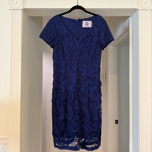 JS Collections Soutache & Mesh Navy Blue Sweetheart Neckline Dress Office Sz 10 - Picture 3 of 9